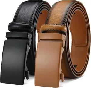 DOOPAI Men's Leather Ratchet Belt - Adjustable Slide Belt for Dress and Casual, Trim to Fit, (35mm)