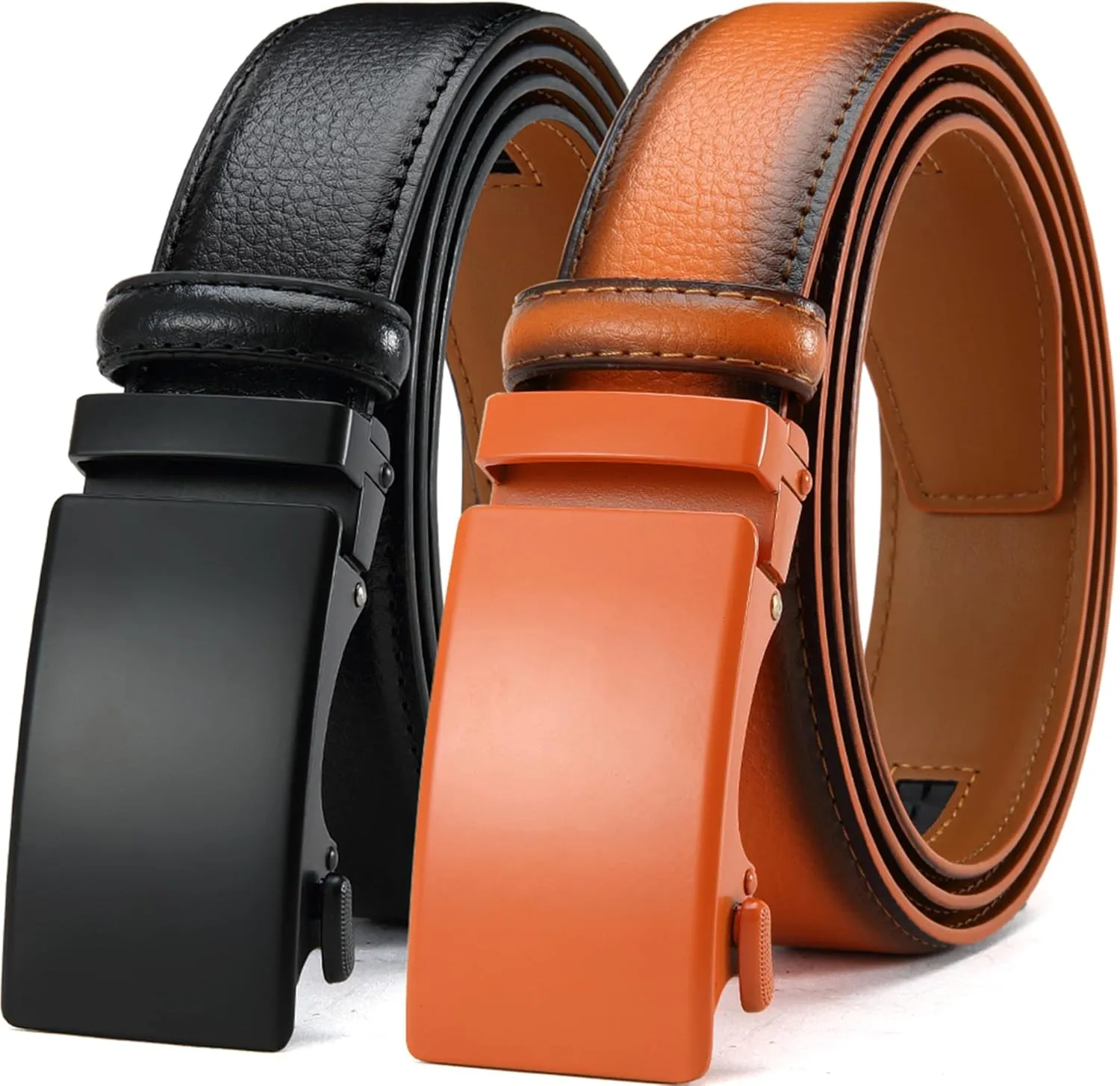 DOOPAI Men's Leather Ratchet Belt - Adjustable Slide Belt for Dress and Casual, Trim to Fit, (35mm)