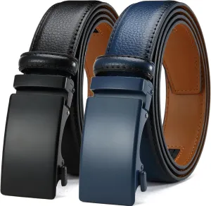 DOOPAI Men's Leather Ratchet Belt - Adjustable Slide Belt for Dress and Casual, Trim to Fit, (35mm)