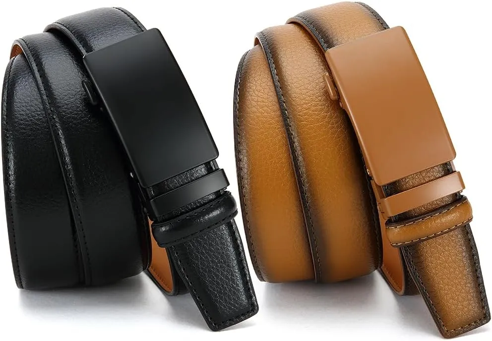 DOOPAI Men's Leather Ratchet Belt - Adjustable Slide Belt for Dress and Casual, Trim to Fit, (35mm)