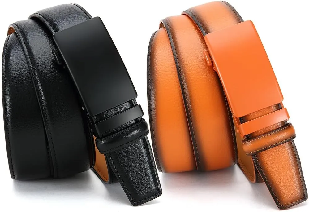 DOOPAI Men's Leather Ratchet Belt - Adjustable Slide Belt for Dress and Casual, Trim to Fit, (35mm)