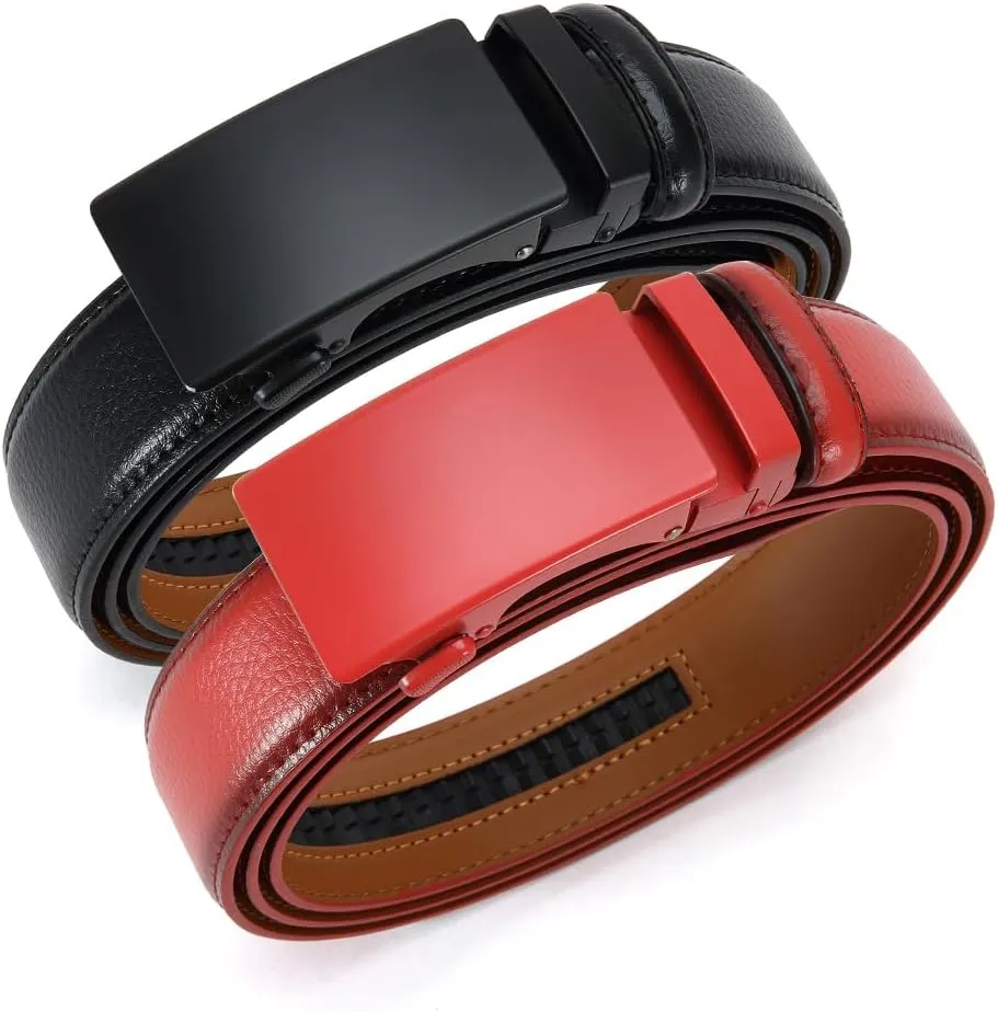 DOOPAI Men's Leather Ratchet Belt - Adjustable Slide Belt for Dress and Casual, Trim to Fit, (35mm)