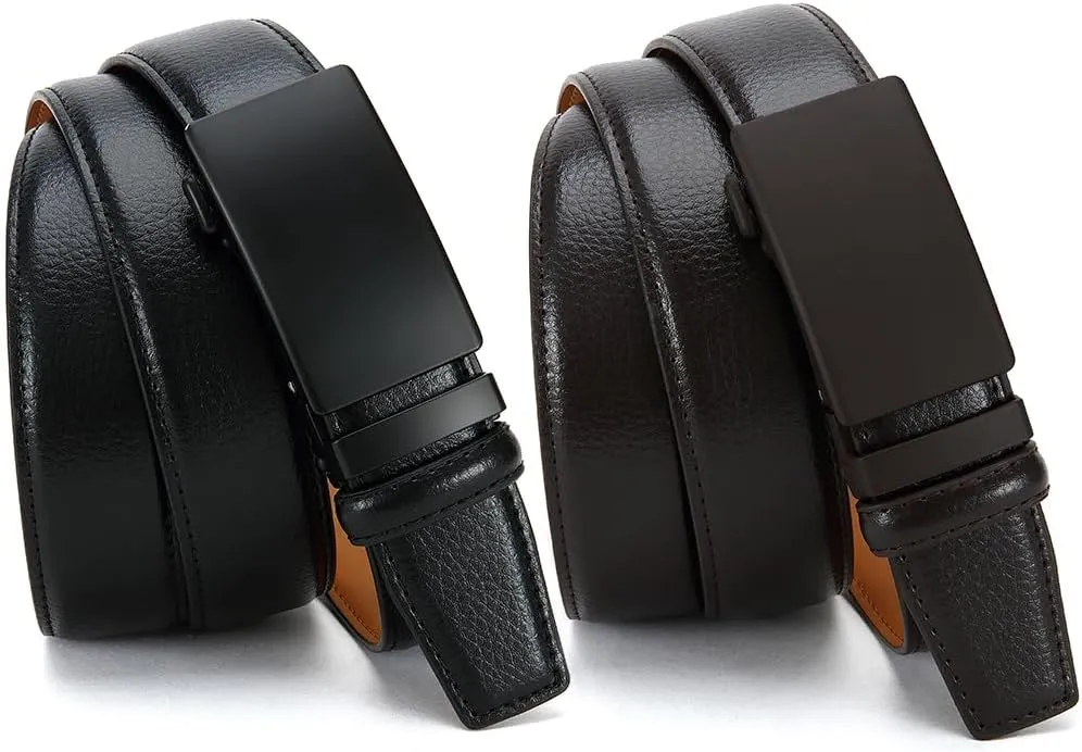 DOOPAI Men's Leather Ratchet Belt - Adjustable Slide Belt for Dress and Casual, Trim to Fit, (35mm)