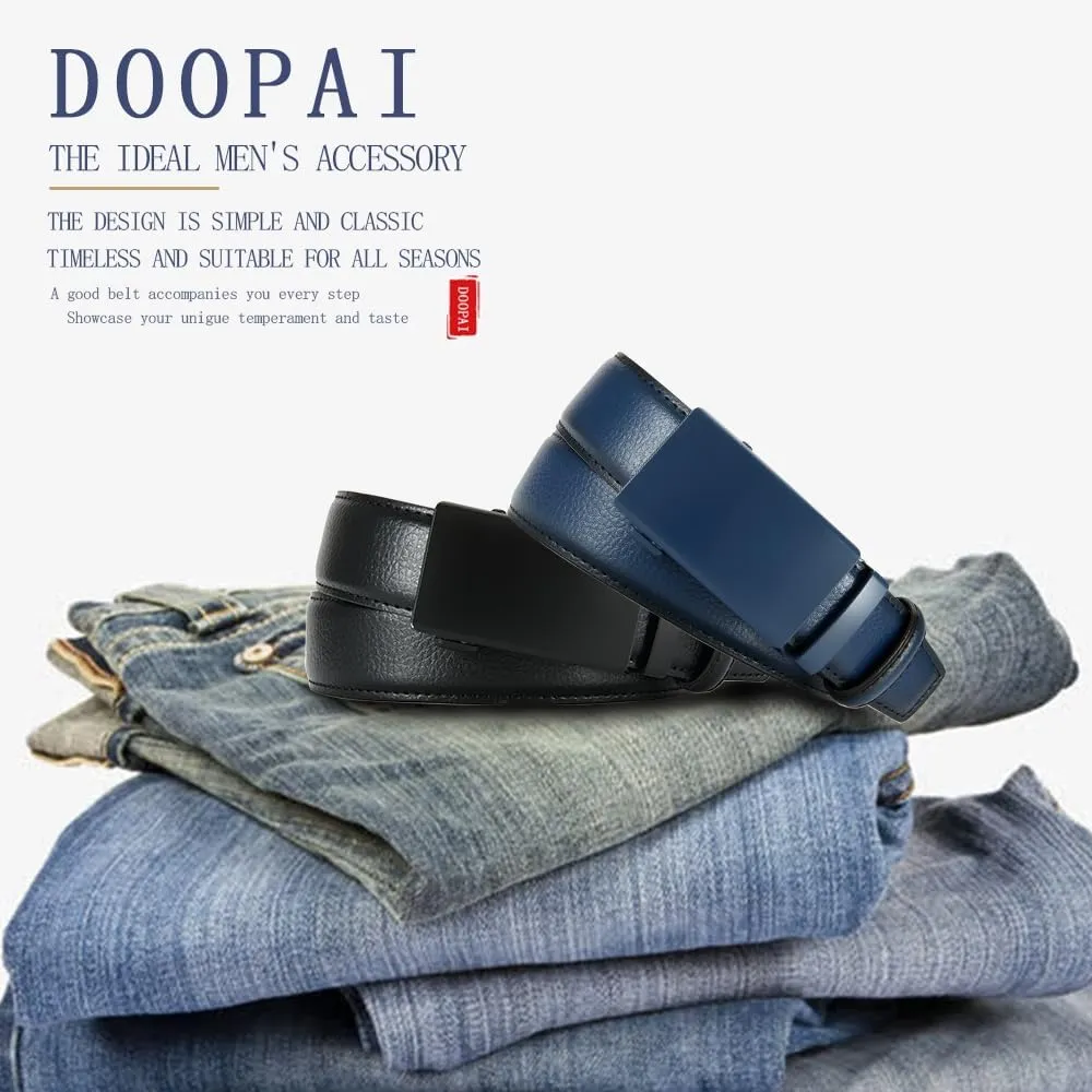 DOOPAI Men's Leather Ratchet Belt - Adjustable Slide Belt for Dress and Casual, Trim to Fit, (35mm)