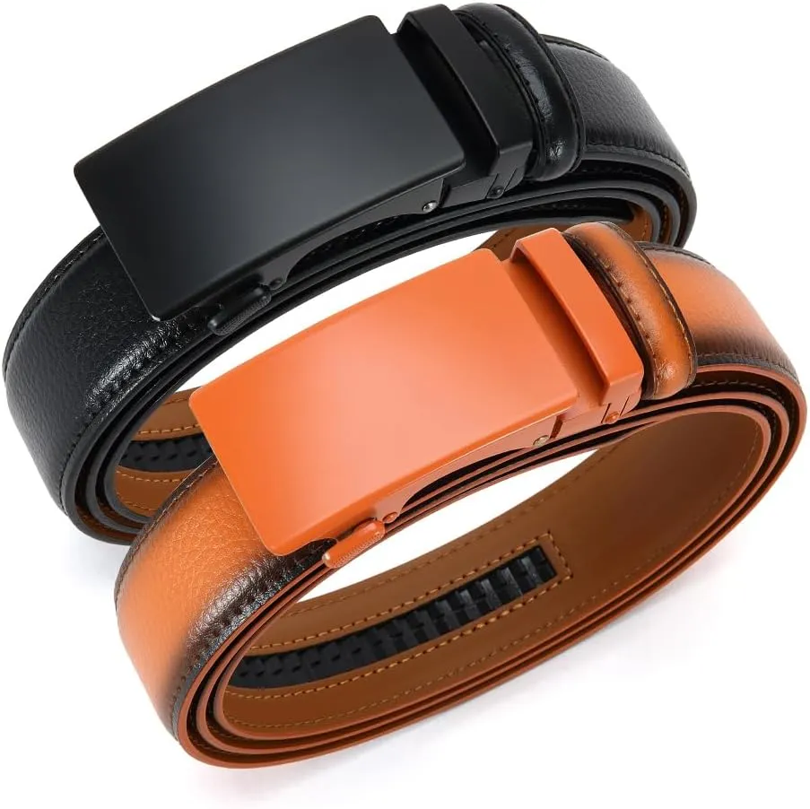 DOOPAI Men's Leather Ratchet Belt - Adjustable Slide Belt for Dress and Casual, Trim to Fit, (35mm)