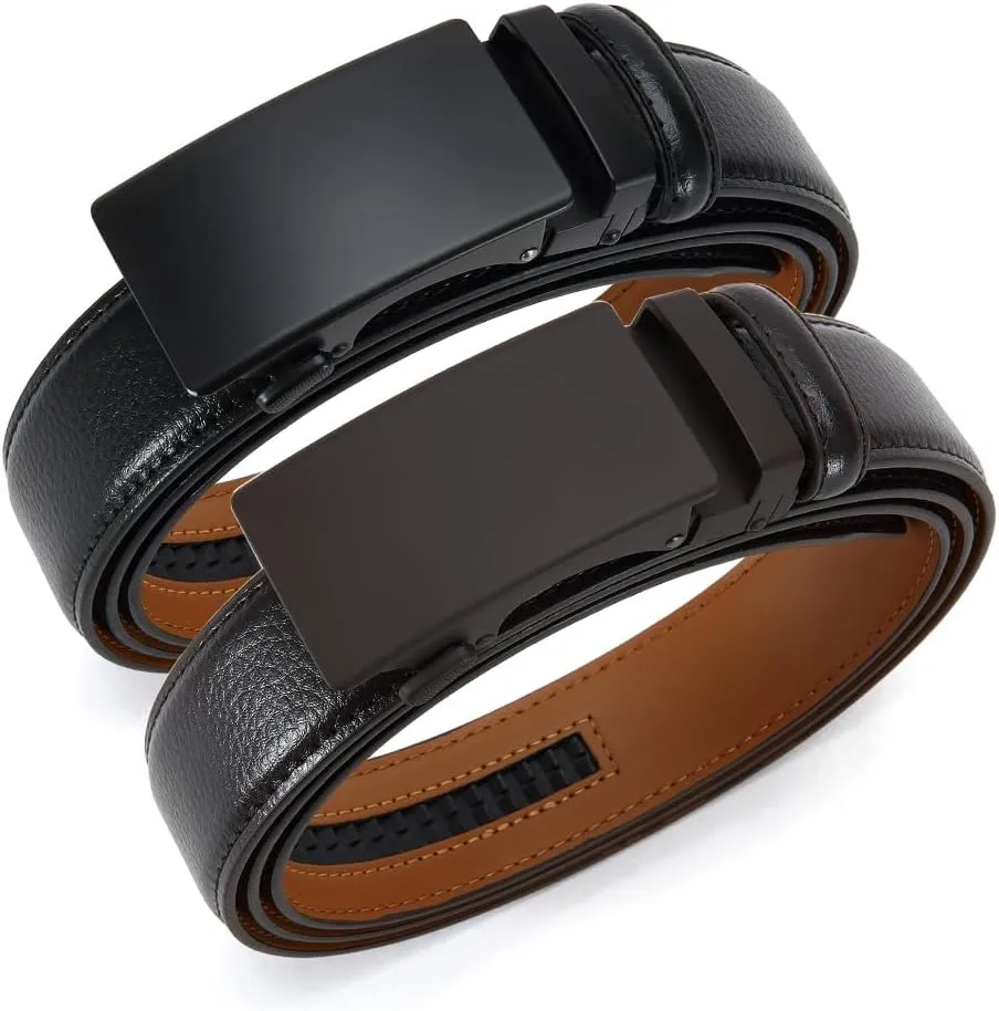 DOOPAI Men's Leather Ratchet Belt - Adjustable Slide Belt for Dress and Casual, Trim to Fit, (35mm)