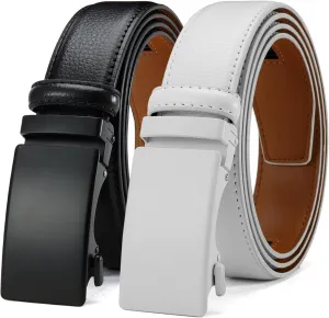 DOOPAI Men's Leather Ratchet Belt - Adjustable Slide Belt for Dress and Casual, Trim to Fit, (35mm)