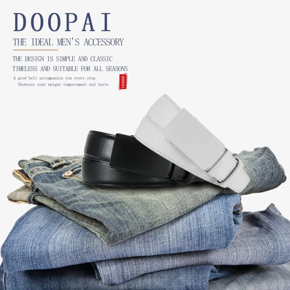 DOOPAI Men's Leather Ratchet Belt - Adjustable Slide Belt for Dress and Casual, Trim to Fit, (35mm)