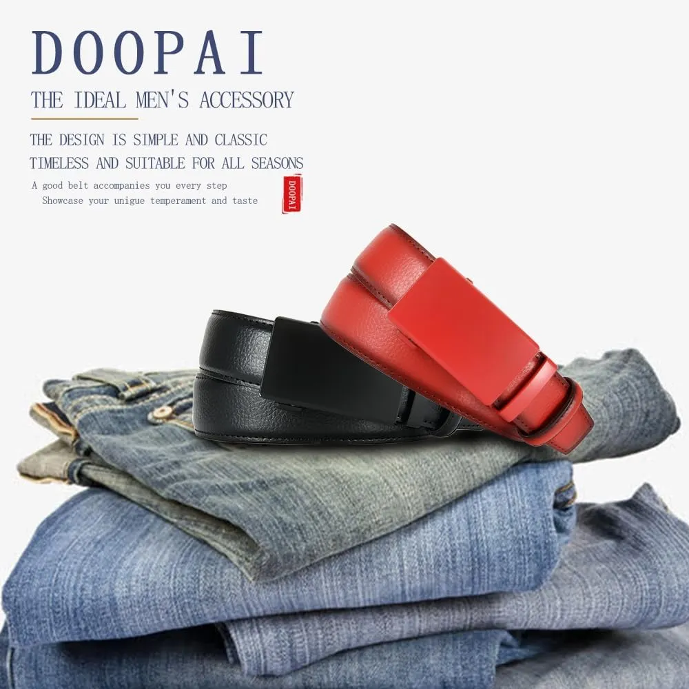 DOOPAI Men's Leather Ratchet Belt - Adjustable Slide Belt for Dress and Casual, Trim to Fit, (35mm)