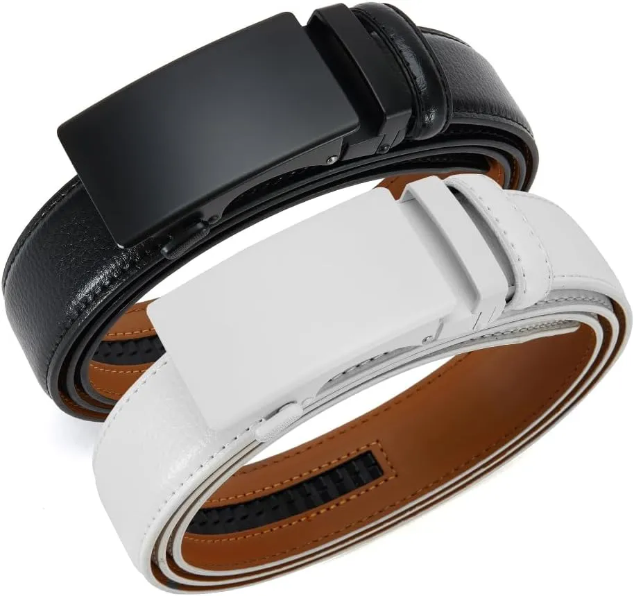 DOOPAI Men's Leather Ratchet Belt - Adjustable Slide Belt for Dress and Casual, Trim to Fit, (35mm)