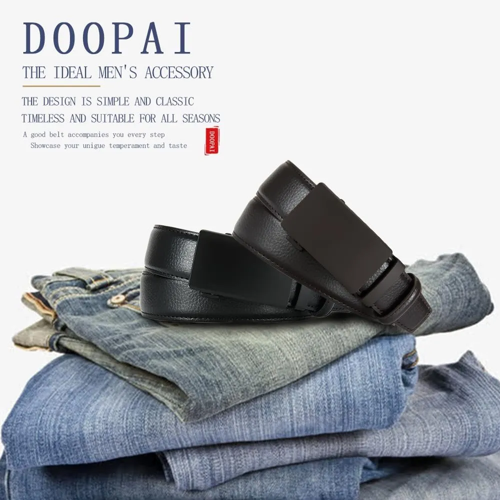 DOOPAI Men's Leather Ratchet Belt - Adjustable Slide Belt for Dress and Casual, Trim to Fit, (35mm)