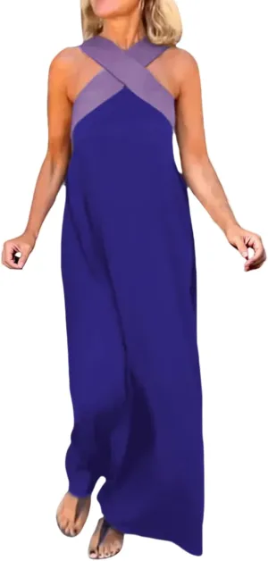 Dresses for Women 2025 Causal Summer Crossover Halter Neck Sleeveless Maxi Dress Trendy Sexy Backless Beach Long Dress