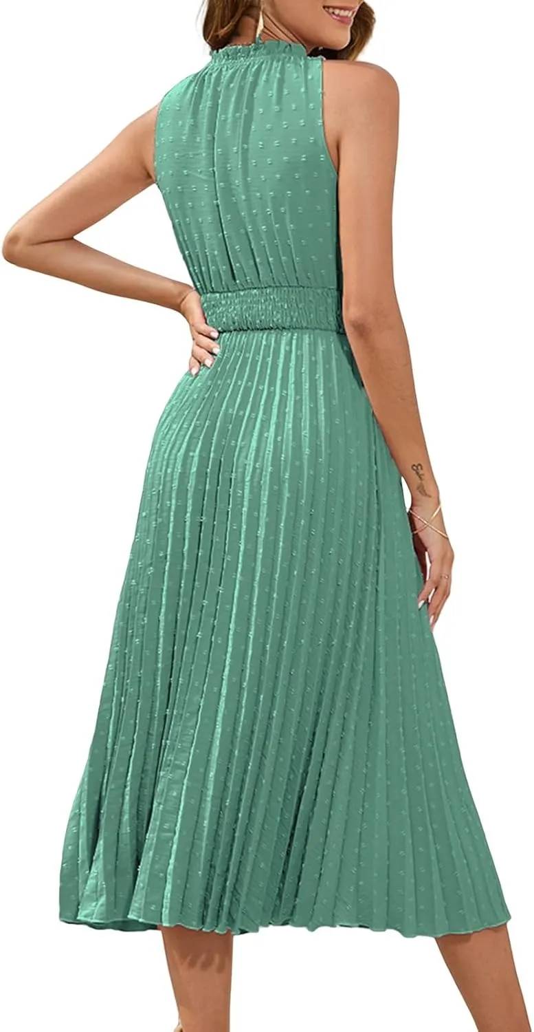 Dresses for Women 2025 Summer Casual Sleeveless Strappy High Waist Sundress Ruffle A Line Flowy Hem Dresses Dressy