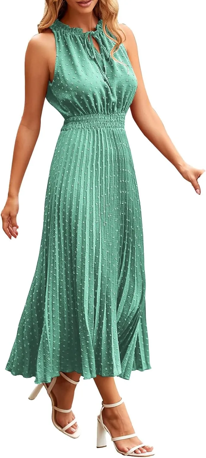 Dresses for Women 2025 Summer Casual Sleeveless Strappy High Waist Sundress Ruffle A Line Flowy Hem Dresses Dressy