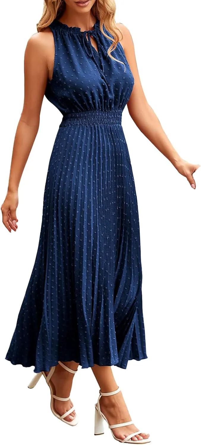 Dresses for Women 2025 Summer Casual Sleeveless Strappy High Waist Sundress Ruffle A Line Flowy Hem Dresses Dressy