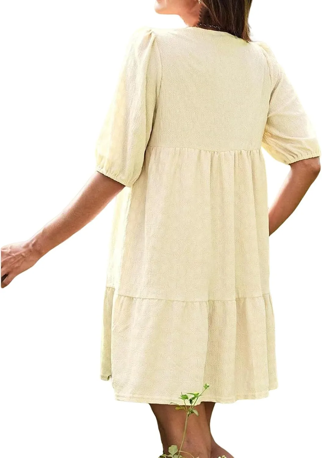 Dresses for Women Boho Loose Fit Drawstring V Neck Short Sleeve Printed Mini Dress Summer Casual Dressy 2025