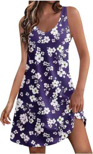 Dresses for Women Floral Sleeveless Mini Dress Summer Casual Vacation Outfits A Line Lightweight Clothes