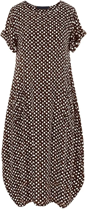Dresses for Women Summer Dot Printed Short Sleeve Crewneck Sundress Plus Size Loose Fit Maxi Dress 2025