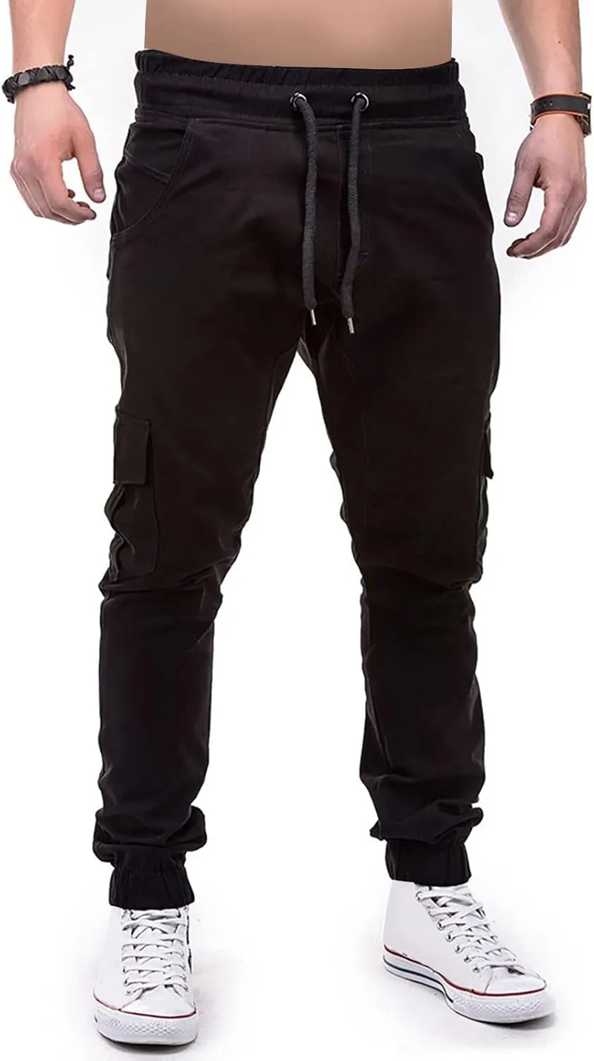 Dudubaby Mens Pants Casual Men's Overalls Drawstring Multi Pocket Casual Pants Hiking Pants Cotton Twill Pants
