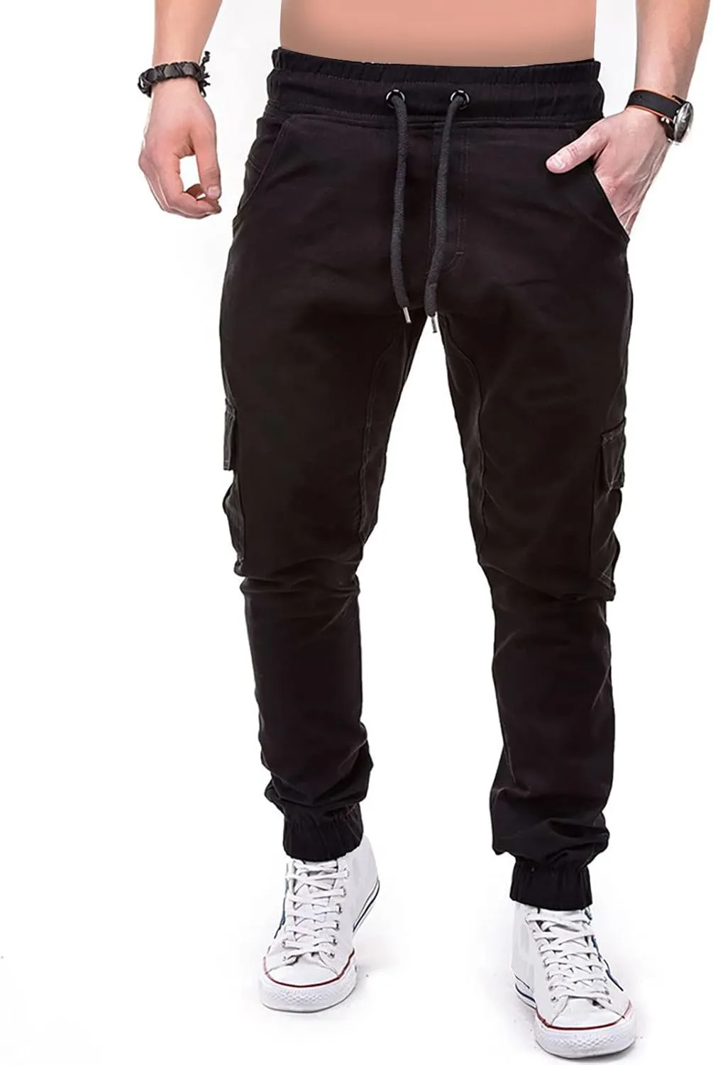 Dudubaby Mens Pants Casual Men's Overalls Drawstring Multi Pocket Casual Pants Hiking Pants Cotton Twill Pants