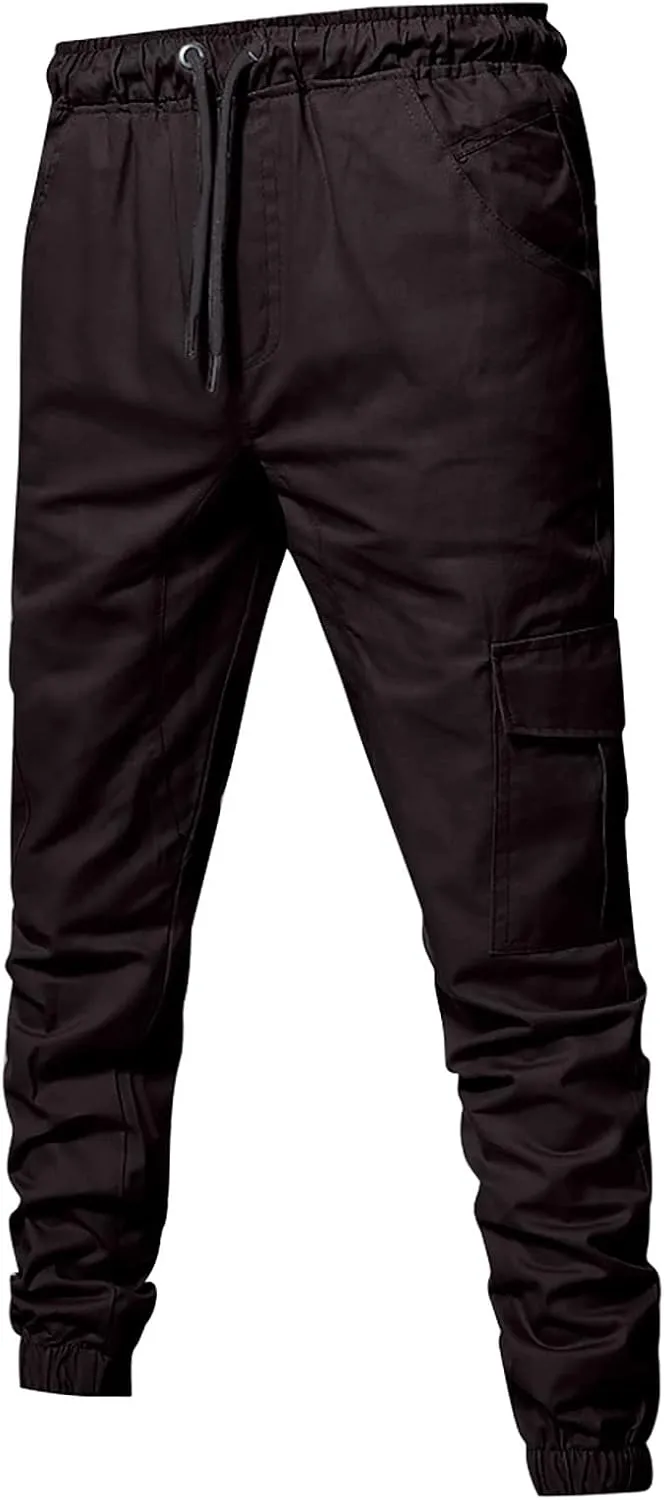 Dudubaby Mens Pants Casual Men's Overalls Drawstring Multi Pocket Casual Pants Hiking Pants Cotton Twill Pants