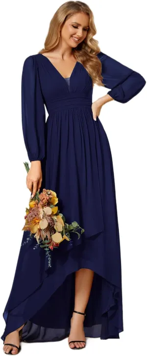 Ever-Pretty Women's Fall Lantern Sleeve A Line High Low Bridesmaid Dresses 02043