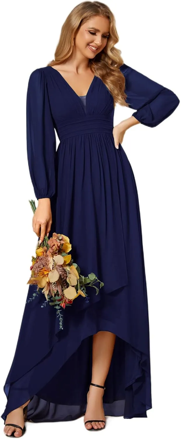 Ever-Pretty Women's Fall Lantern Sleeve A Line High Low Bridesmaid Dresses 02043