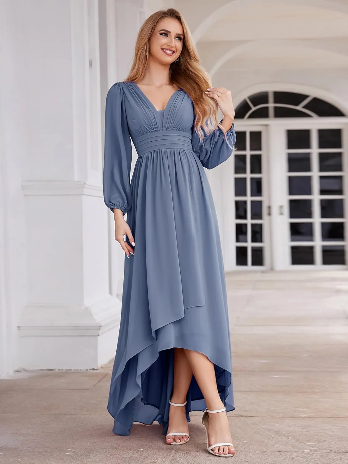 Ever-Pretty Women's Fall Lantern Sleeve A Line High Low Bridesmaid Dresses 02043