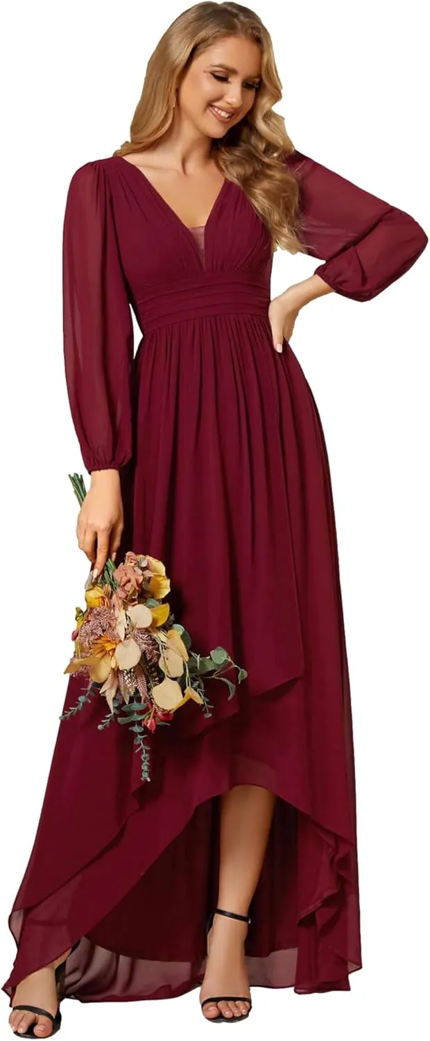 Ever-Pretty Women's Fall Lantern Sleeve A Line High Low Bridesmaid Dresses 02043