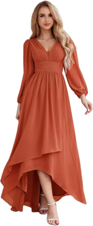 Ever-Pretty Women's Fall Lantern Sleeve A Line High Low Bridesmaid Dresses 02043