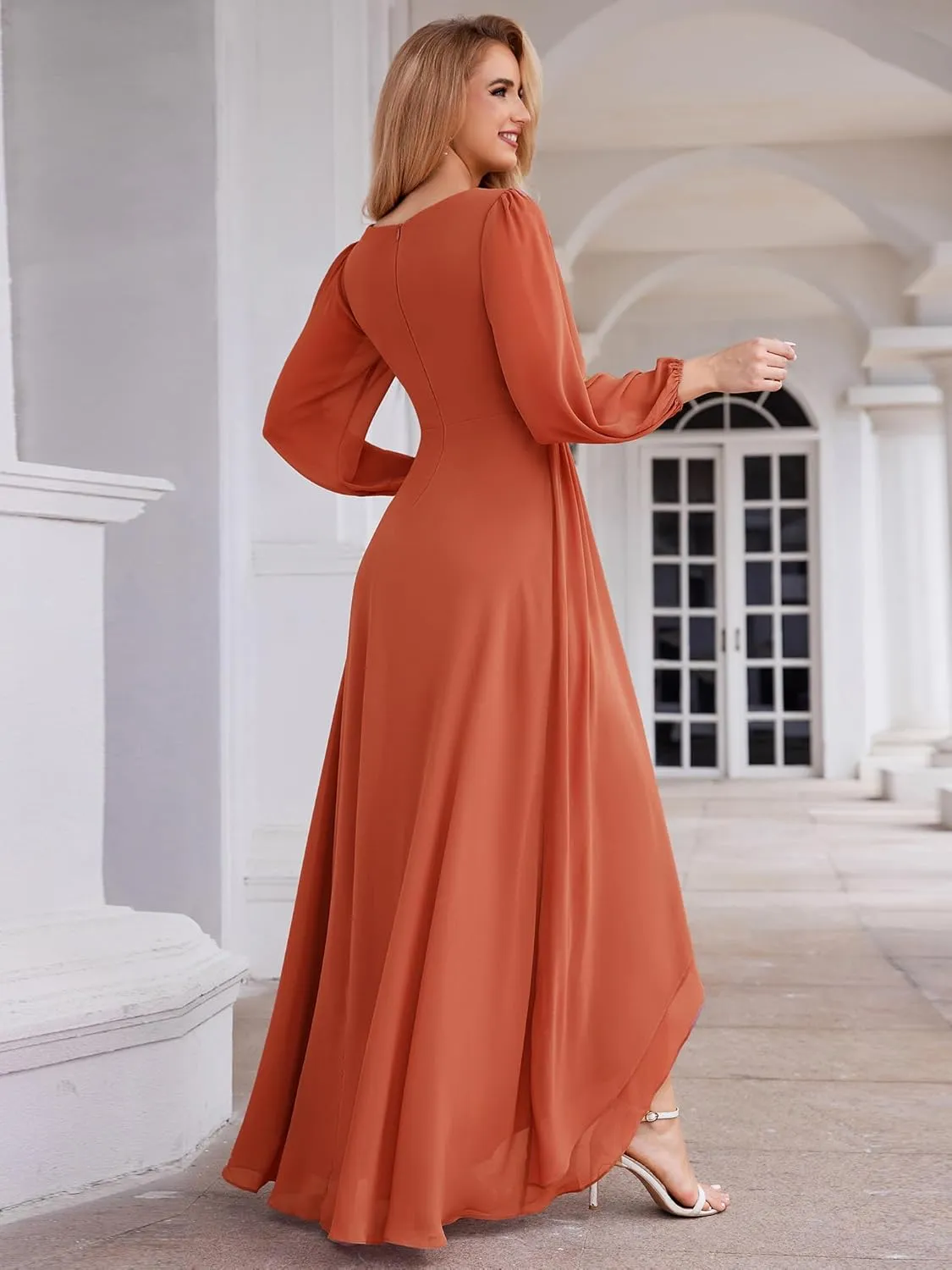 Ever-Pretty Women's Fall Lantern Sleeve A Line High Low Bridesmaid Dresses 02043