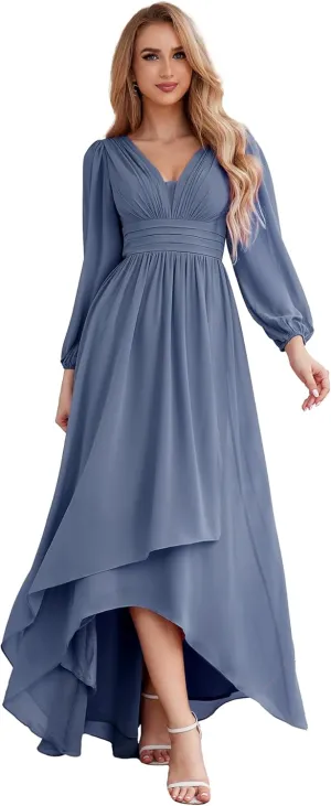 Ever-Pretty Women's Fall Lantern Sleeve A Line High Low Bridesmaid Dresses 02043