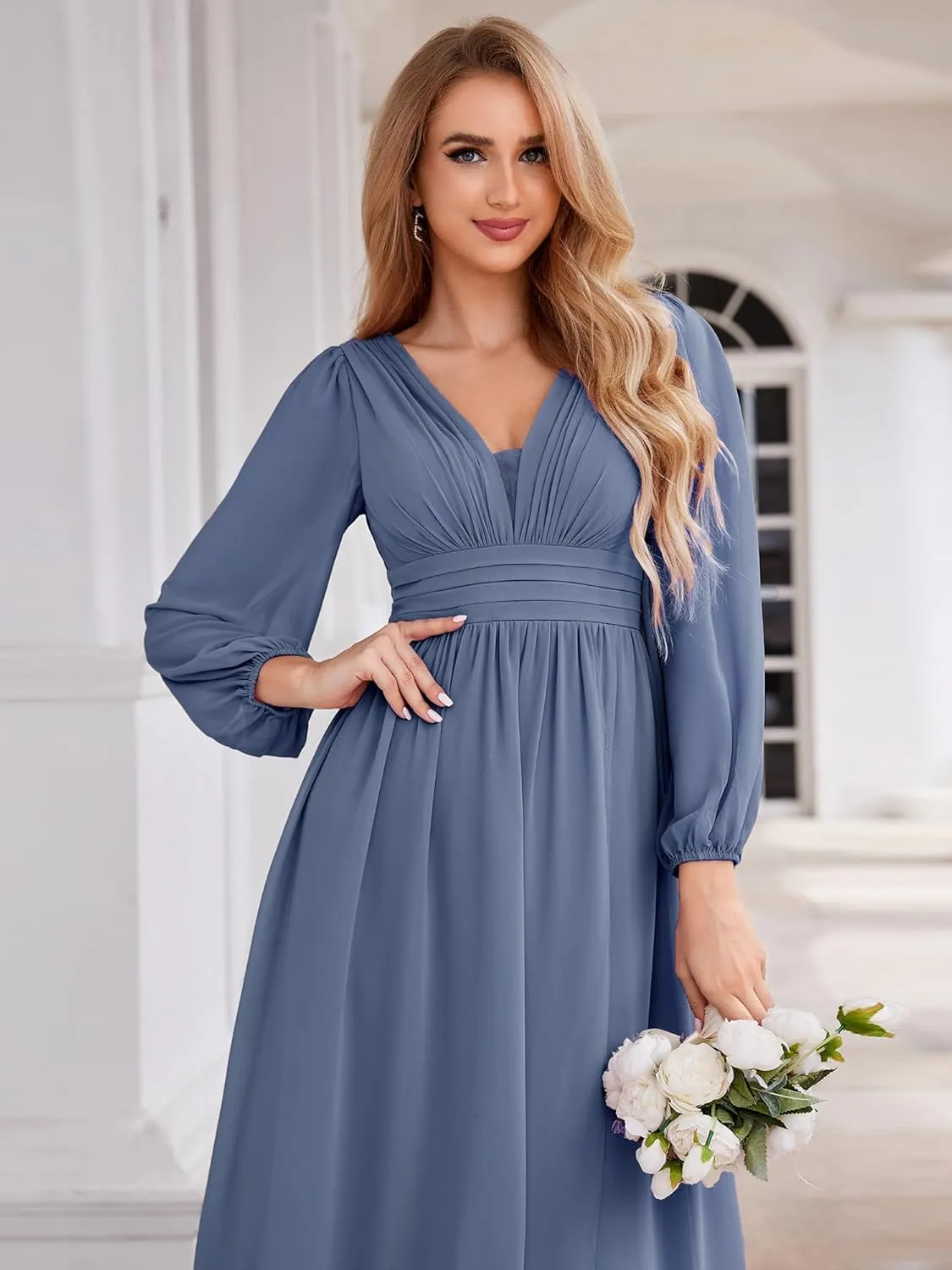 Ever-Pretty Women's Fall Lantern Sleeve A Line High Low Bridesmaid Dresses 02043