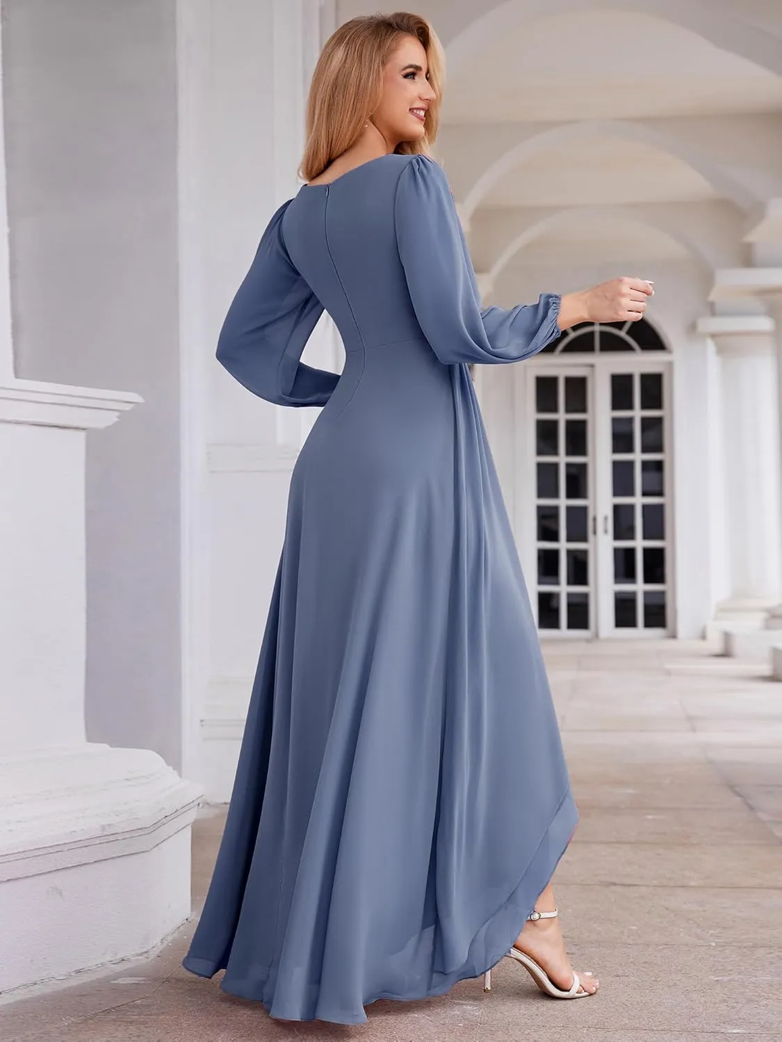 Ever-Pretty Women's Fall Lantern Sleeve A Line High Low Bridesmaid Dresses 02043