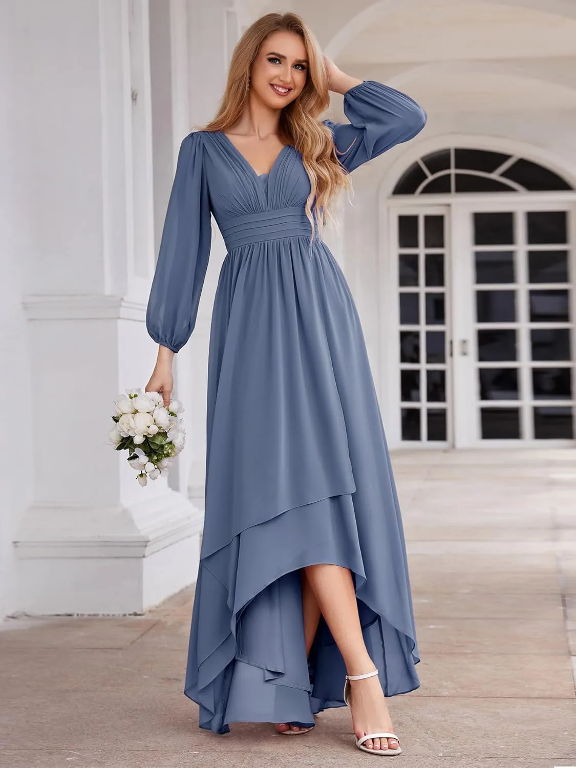 Ever-Pretty Women's Fall Lantern Sleeve A Line High Low Bridesmaid Dresses 02043