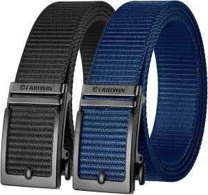 FAIRWIN Golf Belts for Men 2 Pack Mens Ratchet Casual Belts for Jeans Adjustable Slide Belt Carry Belt Web Nylon Belt