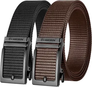 FAIRWIN Golf Belts for Men 2 Pack Mens Ratchet Casual Belts for Jeans Adjustable Slide Belt Carry Belt Web Nylon Belt
