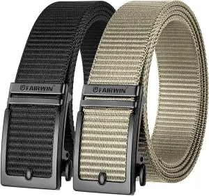 FAIRWIN Golf Belts for Men 2 Pack Mens Ratchet Casual Belts for Jeans Adjustable Slide Belt Carry Belt Web Nylon Belt