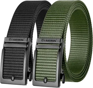 FAIRWIN Golf Belts for Men 2 Pack Mens Ratchet Casual Belts for Jeans Adjustable Slide Belt Carry Belt Web Nylon Belt