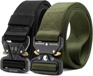FAIRWIN Men's Tactical Belt, 2 Pack 1.5 Inch Military Tactical Belts for Men, Web Belt Nylon Belt - Work Tool Belt