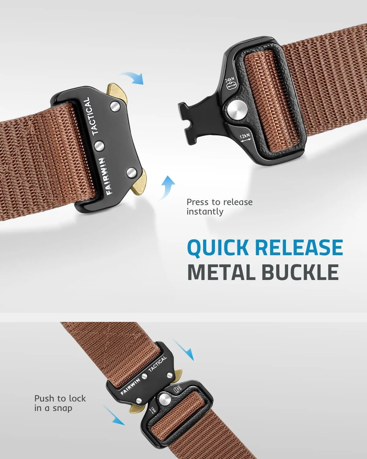 FAIRWIN Tactical Belt, Military Style Webbing Riggers Web Gun Belt with Heavy-Duty Quick-Release Metal Buckle