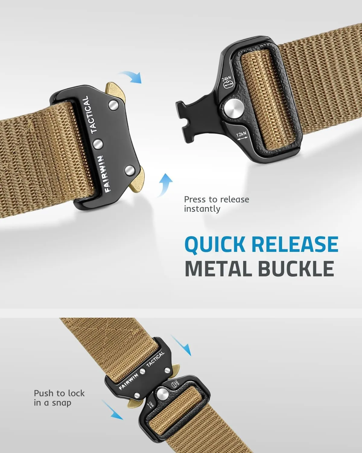 FAIRWIN Tactical Belt, Military Style Webbing Riggers Web Gun Belt with Heavy-Duty Quick-Release Metal Buckle