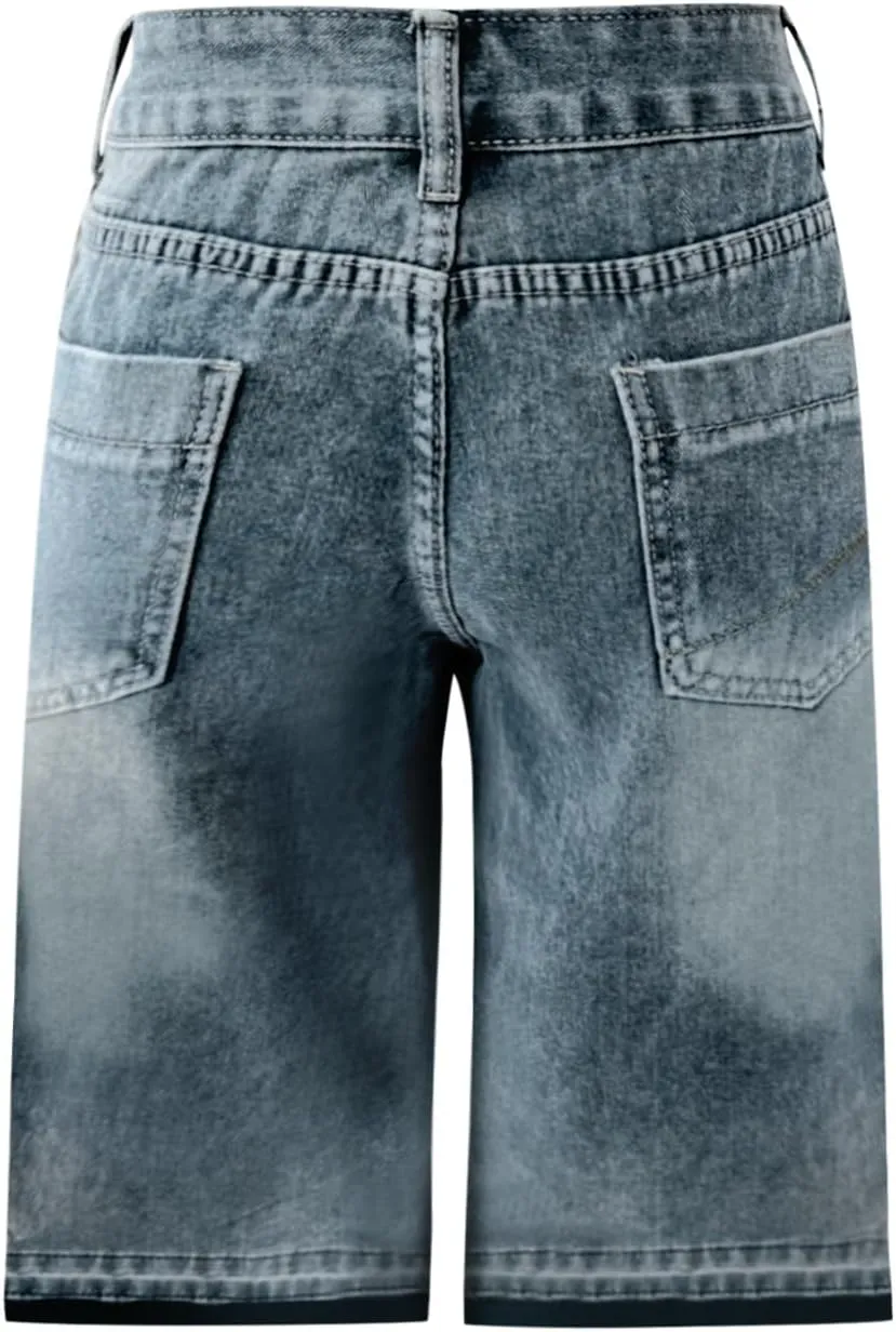 fanmpghleoo Jean Shorts Womens High Rise Long Wide Leg Denim Bermuda Shorts Trendy Baggy Jeans Summer Casual Denim Pants