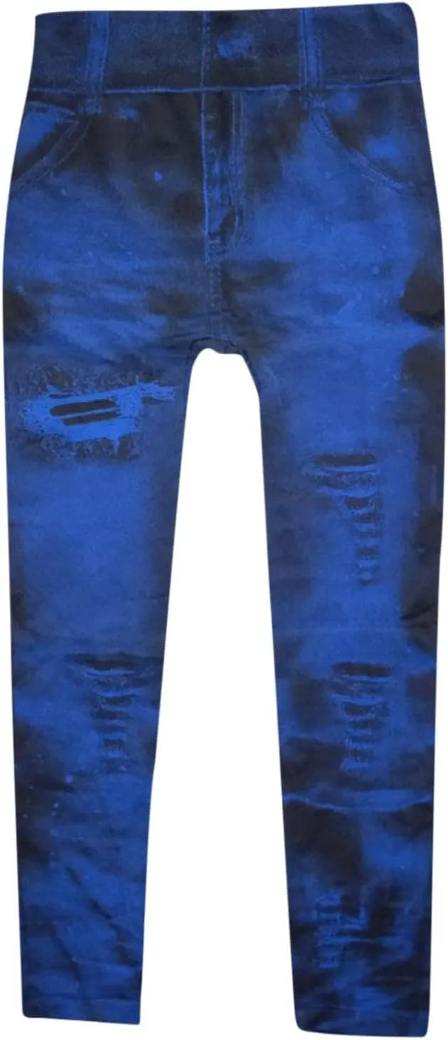 Faux Denim Leggings for Women Fashion High Waisted Yoga Pants Distressed Ripped Jeggings Tights Stretch Denim Jeans