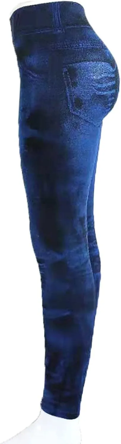 Faux Denim Leggings for Women Fashion High Waisted Yoga Pants Distressed Ripped Jeggings Tights Stretch Denim Jeans