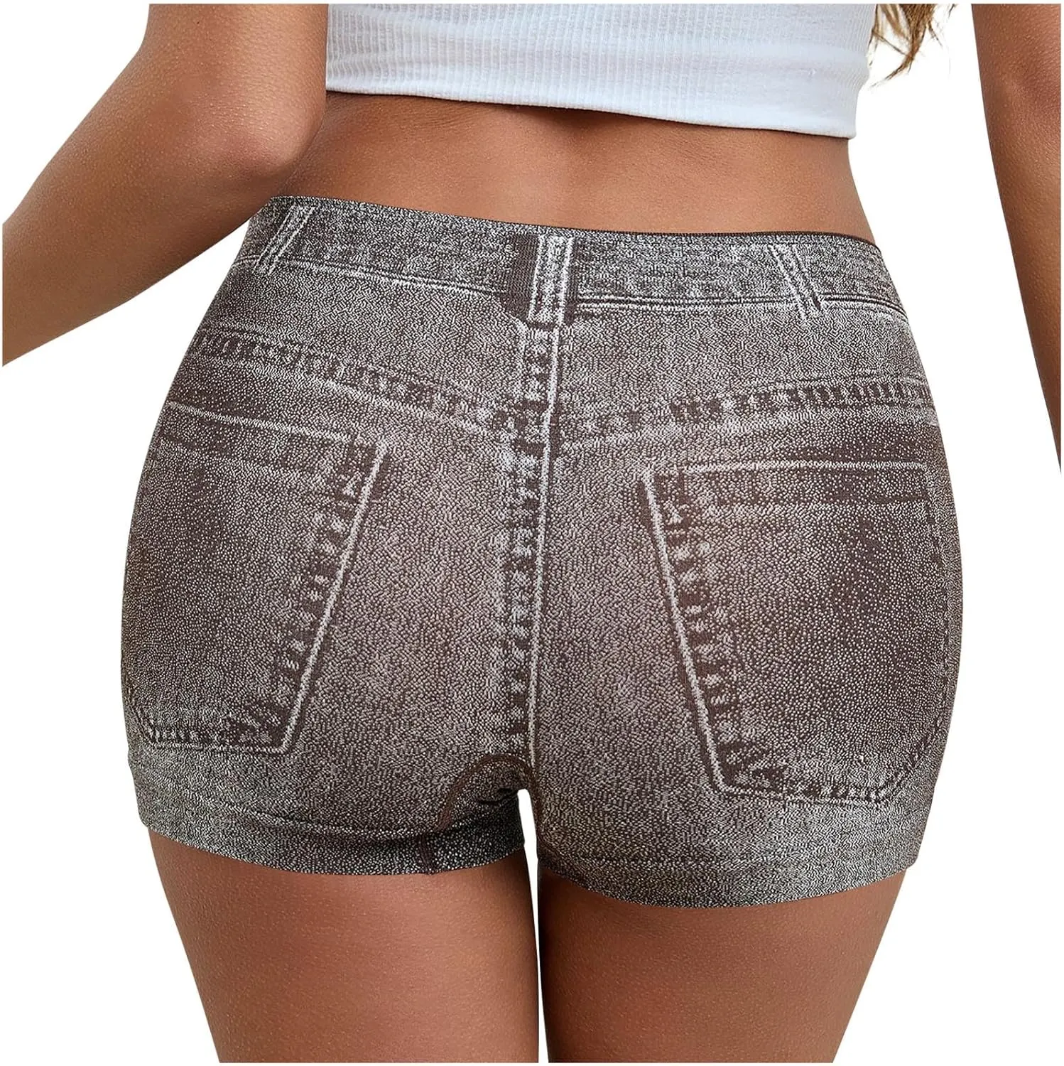 Faux Jeans Shorts for Women Summer Mid Rise Stretchy Denim Shorts Butt Lifting Slimming Ripped Shorts for Curvy Women