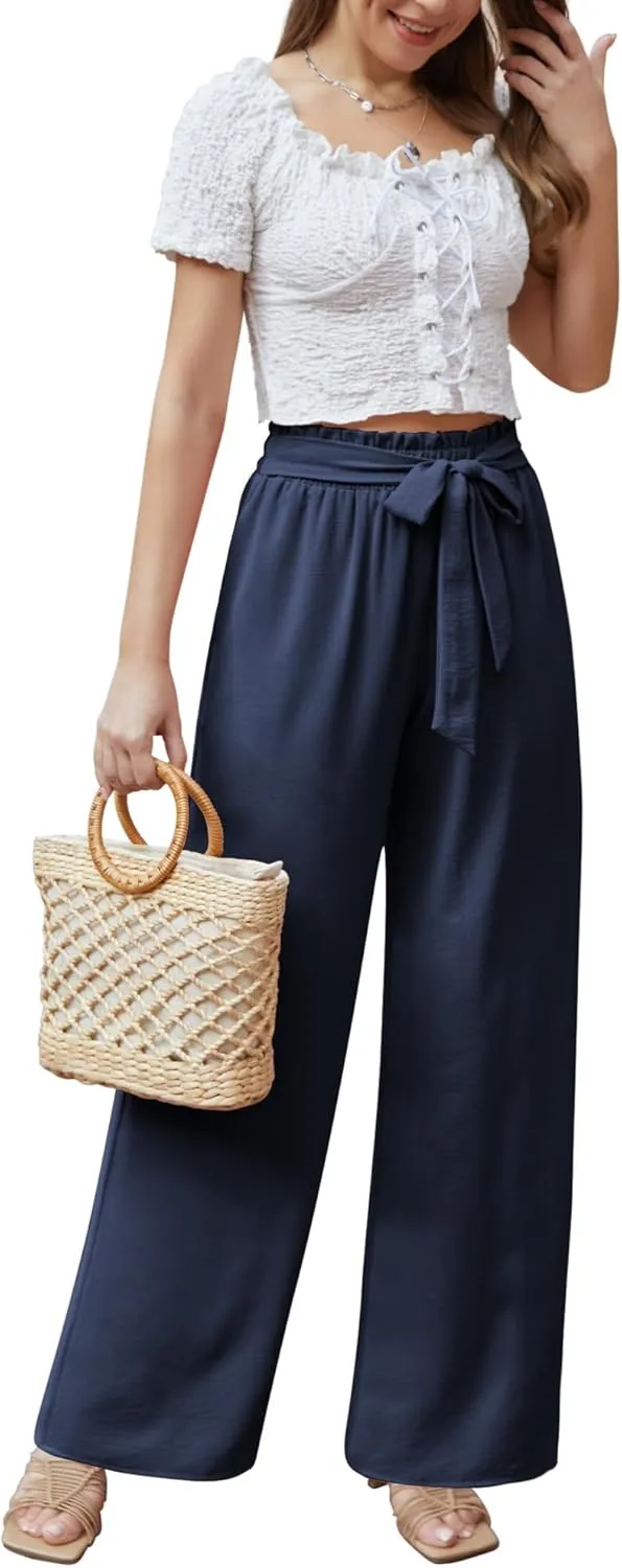 Feiersi Women Casual Wide Leg Pants High Waisted Business Work Casual Pants Loose Flowy Beach Palazzo Pants