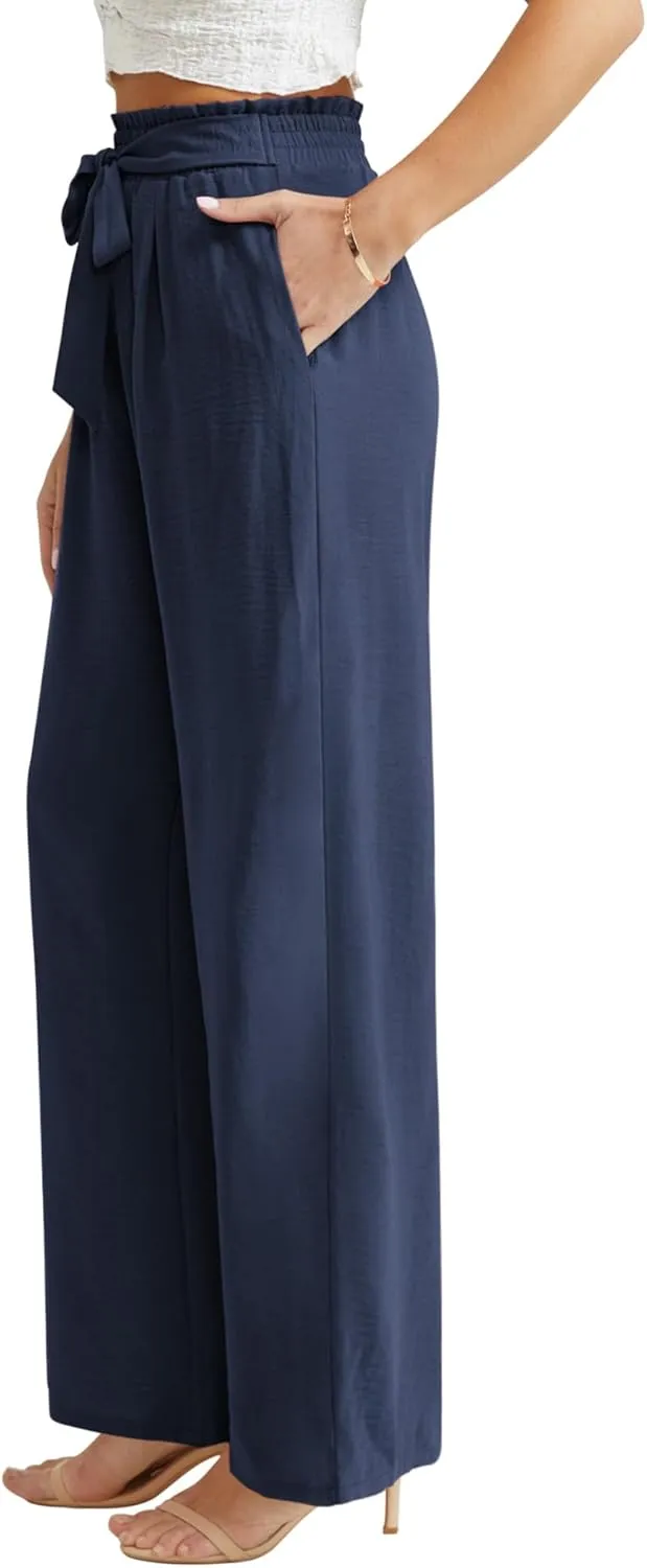 Feiersi Women Casual Wide Leg Pants High Waisted Business Work Casual Pants Loose Flowy Beach Palazzo Pants