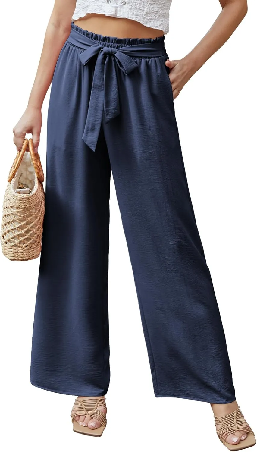 Feiersi Women Casual Wide Leg Pants High Waisted Business Work Casual Pants Loose Flowy Beach Palazzo Pants