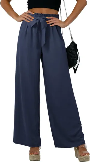 Feiersi Women Casual Wide Leg Pants High Waisted Business Work Casual Pants Loose Flowy Beach Palazzo Pants